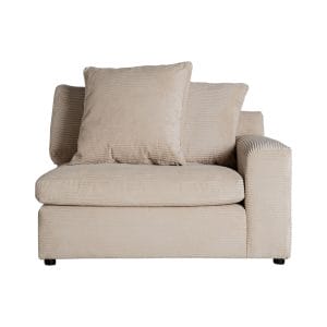 Módulo sofá esquinero Klerken de estilo art deco, fabricado en poliéster en color crema con acabado liso, combinado con madera contrachapada en color marrón con acabado natural y espuma. Relleno: mezcla de espuma, pluma y fibra de poliéster. Compatible con: 33526,35525,35528.