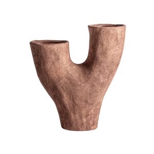 Jarrón irregular mezin de estilo contemporáneo, fabricado en cerámica en color marrón.