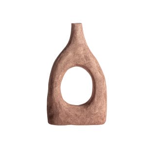 Jarrón irregular mezin de estilo contemporáneo, fabricado en cerámica en color marrón.