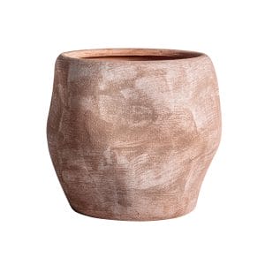 Jarrón redondo mezin de estilo contemporáneo, fabricado en cerámica en color marrón.