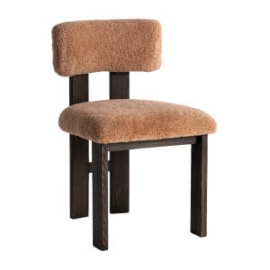 Silla Evje de estilo contemporáneo, fabricado en madera de fresno en color marrón, combinado con poliéster en color marrón.