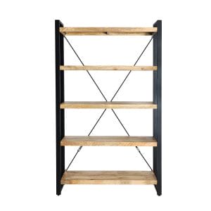 Librería Guadalest de estilo industrial, fabricado en madera de mango en color marrón, combinado con hierro en color negro.