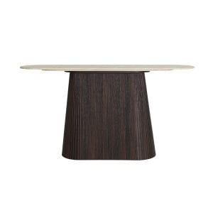 Consola Verona de estilo contemporáneo, fabricado en madera dm en color marrón, combinado con mármol sintético en color beige.