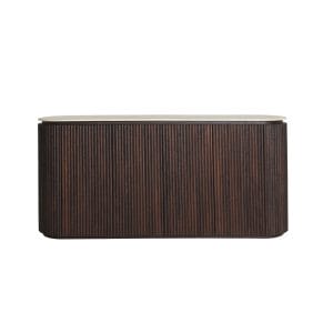 Aparador Verona de estilo contemporáneo, fabricado en madera dm en color marrón, combinado con mármol sintético en color beige.