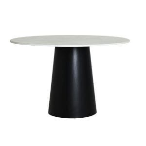 Mesa comedor Noth de estilo contemporáneo, fabricado en madera dm en color negro, combinado con mármol sintético en color blanco.