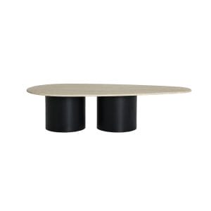 Mesa de centro Grambois de estilo contemporáneo, fabricado en madera dm en color negro, combinado con mármol sintético en color beige.