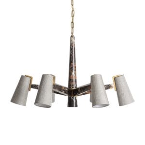 Lámpara de colgar Wale de estilo art deco, fabricado en mármol en color negro, combinado con metal en color dorado y poliéster en color blanco roto. Producto desmontable.