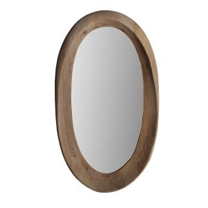 Espejo Sjeld de estilo contemporáneo, fabricado en madera de mango en color marrón claro, combinado con espejo.