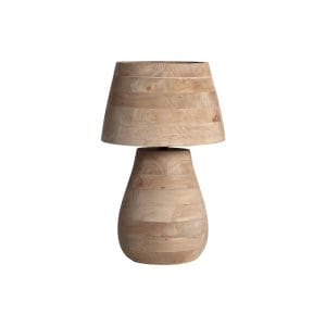 Lámpara de sobremesa rectangular volsted de estilo colonial, fabricado en madera de mango en color marrón claro.