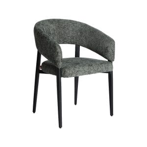 Silla Bruges de estilo contemporáneo, fabricado en hierro en color negro con acabado mate, combinado con poliéster en color gris con acabado jaspeado.