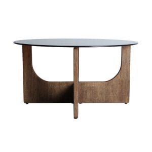 Mesa de centro Lubeca de estilo contemporáneo, fabricado en madera de caucho en color marrón, combinado con cristal en color marrón con acabado templado.