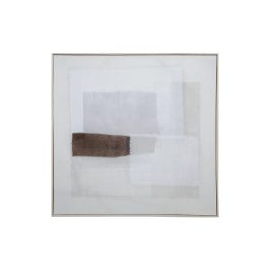 Cuadro Bruma de estilo contemporáneo, fabricado en lienzo en color blanco, combinado con lino en color tonos en marrón y madera de pino en color marrón.