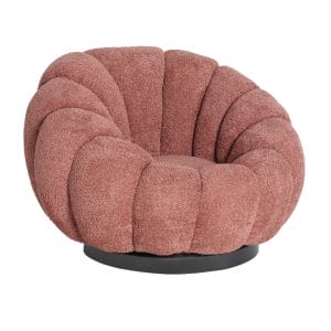 Sillón giratorio Bouclé ayent de estilo art deco, fabricado en algodón bouclé en color terracota, combinado con acero en color negro.