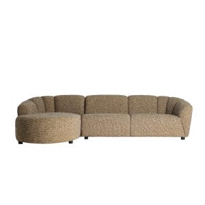 Sofá Arbois de estilo contemporáneo, fabricado en poliéster en color tonos en marrón con acabado jaspeado, combinado con madera eucalipto y espuma. Producto desmontable.