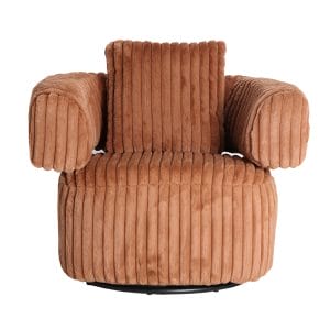 Sillón giratorio Marnay de estilo contemporáneo, fabricado en poliéster en color terracota, combinado con hierro en color negro y espuma.
