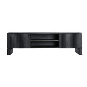 Mueble tv Nox de estilo contemporáneo, fabricado en madera de mango en color negro, combinado con madera dm.