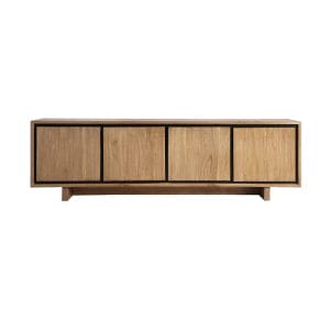 Mueble tv Osby de estilo nórdico, fabricado en madera mindi en color marrón claro en color negro.