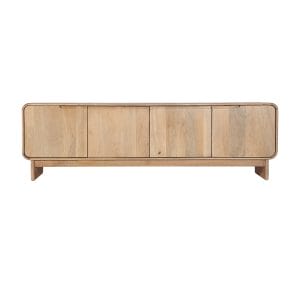 Mueble tv Canada de estilo nórdico, fabricado en madera de mango en color marrón claro en color champagne.