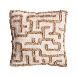 Cojín Brenda de estilo clásico, fabricado en algodón en color beige, combinado con poliéster en color marrón. Producto desenfundable.