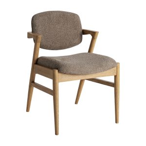 Silla Namur de estilo contemporáneo, fabricado en madera de fresno en color marrón, combinado con lino en color topo y algodón.