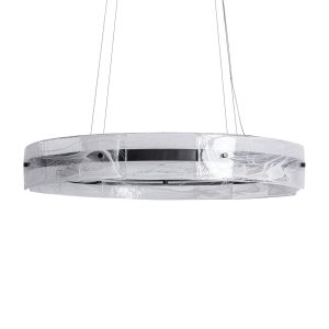 Lámpara de colgar Mukam de estilo art deco, fabricado en cristal en color transparente, combinado con hierro en color negro.