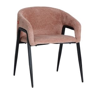 Silla Aren de estilo contemporáneo, fabricado en poliéster en color rosa palo, combinado con hierro en color negro y espuma. Producto desmontable.
