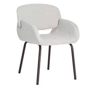 Silla Noor de estilo contemporáneo, fabricado en poliéster en color blanco roto, combinado con hierro en color marrón y espuma. Producto desmontable.