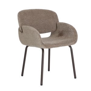 Silla Noor de estilo contemporáneo, fabricado en poliéster en color topo, combinado con hierro en color marrón y espuma. Producto desmontable.