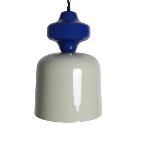 Lámpara de colgar Bloop de estilo contemporáneo, fabricado en hierro en color gris con acabado brillo en color azul con acabado brillo. Producto desmontable.