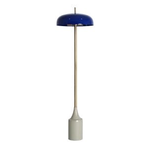Lámpara de pie Glitter de estilo contemporáneo, fabricado en hierro en color azul con acabado brillo, combinado con hierro en color dorado y aluminio en color gris.