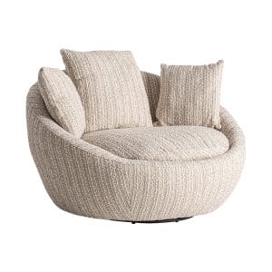 Sillón giratorio Nuba de estilo contemporáneo, fabricado en poliéster en color beige con acabado jaspeado.