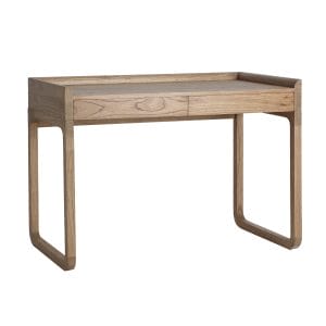 Escritorio Lecce de estilo nórdico, fabricado en madera mindi en color marrón. Producto desmontable.