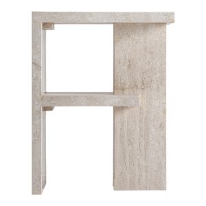 Mesita de noche Korba de estilo clásico, fabricado en mármol en color beige con acabado veteado.