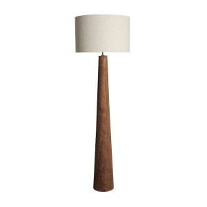 Lámpara de pie Bela de estilo clásico, fabricado en madera de mango en color marrón, combinado con lino en color crema. Producto desmontable.