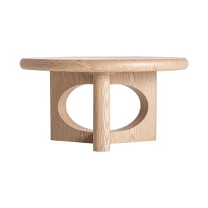 Mesa de centro Lira de estilo contemporáneo, fabricado en madera dm en color marrón claro, combinado con chapa de madera.