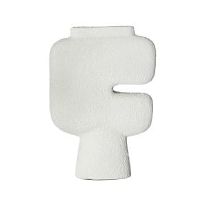 Jarrón Niveo de estilo contemporáneo, fabricado en resina en color blanco con acabado rugoso.