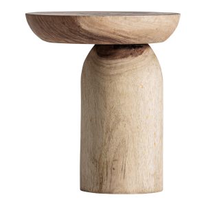 Mesa auxiliar Kalandi de estilo nórdico, fabricado en madera suar en color marrón.