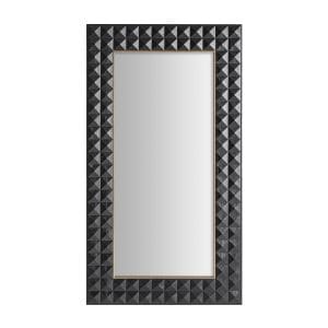 Espejo Morzine de estilo art deco, fabricado en espejo, combinado con madera de fresno en color negro y hierro en color dorado.
