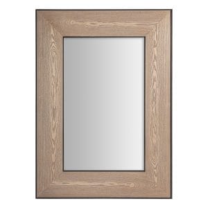 Espejo Lugano de estilo art deco, fabricado en espejo, combinado con madera de fresno en color marrón claro y hierro en color negro.