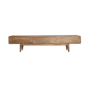 Mueble tv Finhan de estilo nórdico, fabricado en madera de mango en color marrón, combinado con madera dm.