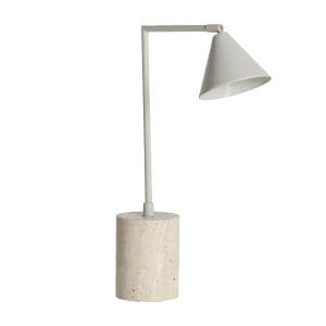 Lámpara de sobremesa Sand de estilo moderno, fabricado en hierro en color blanco roto, combinado con mármol sintético en color beige.