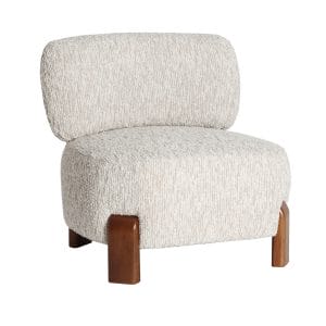 Sillón Loam de estilo contemporáneo, fabricado en poliéster en color beige, combinado con espuma y madera de pino en color marrón. Producto desmontable.