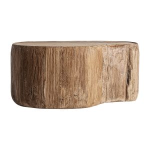 Mesa de centro Erloy de estilo rústico, fabricado en madera de teka reciclada en color marrón claro con acabado envejecido.