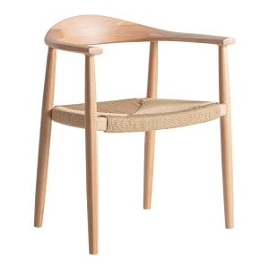 Silla Wieler de estilo nórdico, fabricado en madera de haya en color marrón claro, combinado con cuerda en color beige.