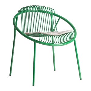 Silla Brienz de estilo contemporáneo, fabricado en hierro en color verde, combinado con poliéster en color beige. Producto desmontable.