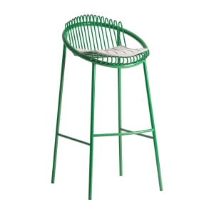 Taburete Brienz de estilo contemporáneo, fabricado en hierro en color verde, combinado con poliéster en color gris. Producto desmontable.