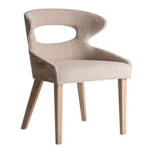Silla Trebas de estilo contemporáneo, fabricado en madera de fresno en color marrón claro, combinado con poliéster en color beige.