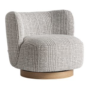Sillón giratorio Oderzo de estilo colonial, fabricado en poliéster en color gris con acabado jaspeado, combinado con madera de pino en color marrón claro y espuma.