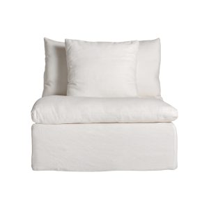Módulo sofá central agde, en color blanco liso, de estilo art deco. Fabricado en lino, combinado con algodón y espuma. Producto desmontable, desenfundable. Compatible con: 35111,35113,35114.