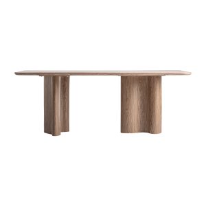 Mesa comedor Naiana de estilo contemporáneo, fabricado en madera dm en color marrón, combinado con chapa de madera. Producto desmontable.
